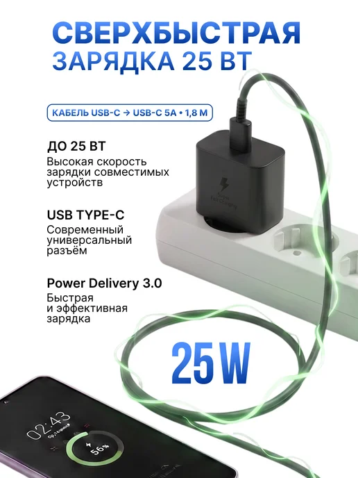 Samsung Зарядка type-c для телефона EP-T2510 быстрая с блоком, черный, фото 2