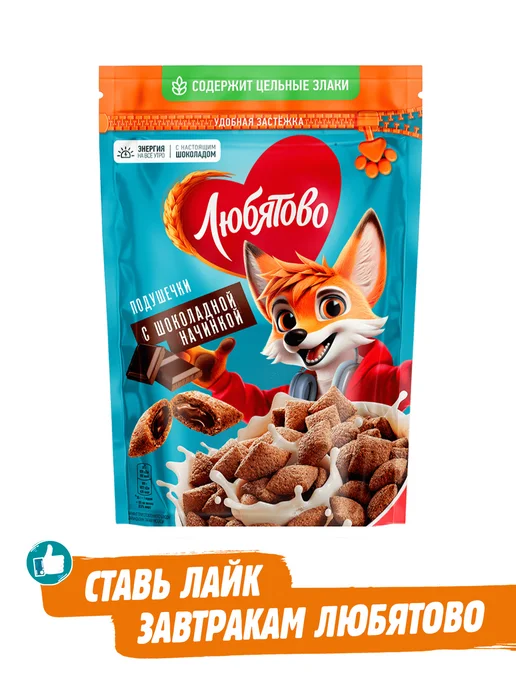 Любятово Подушечки с шоколадной начинкой, 500 г, 220 г