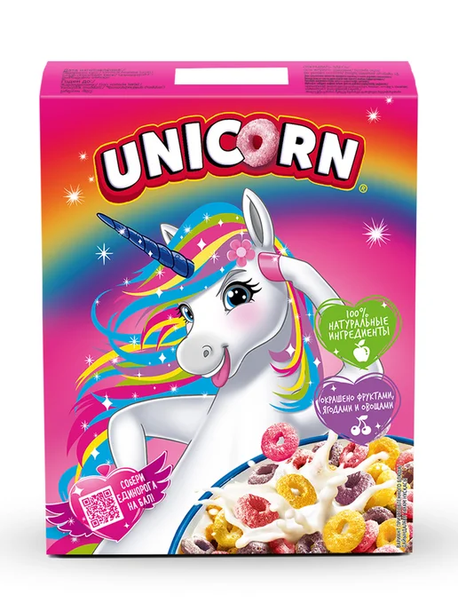 Unicorn Готовый завтрак Радужные колечки с фруктовым вкусом 195г, 195 г, фото 2