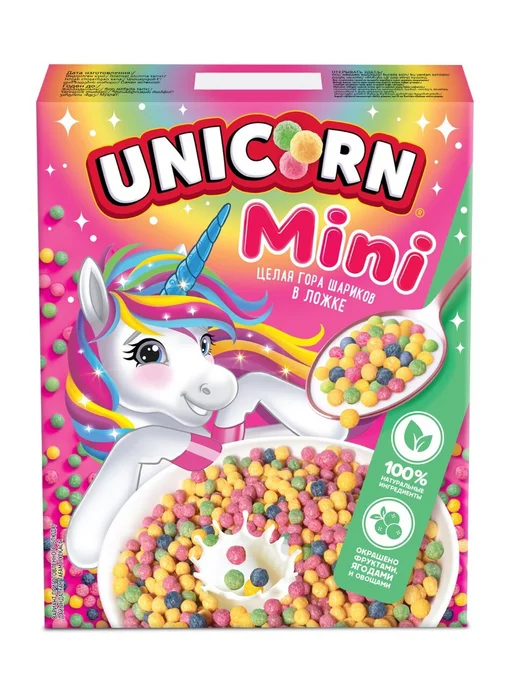 Unicorn Готовый завтрак Мини-шарики, клубника и яблоко 195 г, 195 г