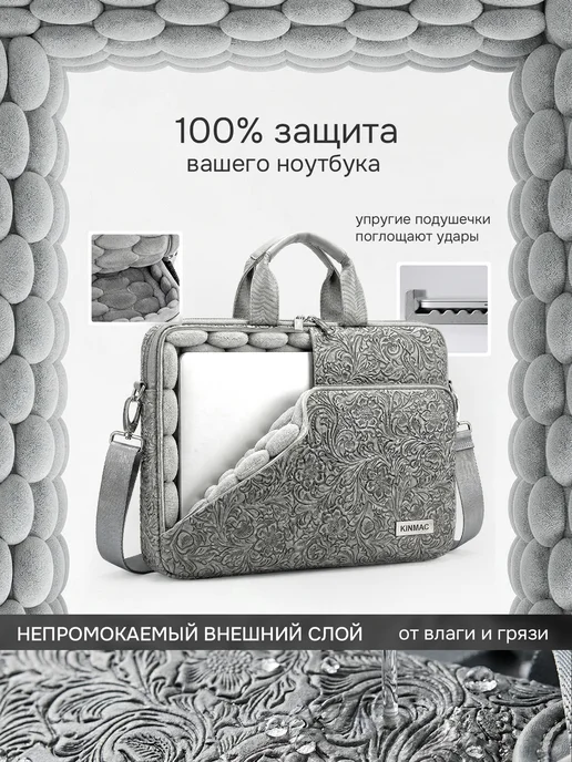 KINMAC Стильная сумка для ноутбука 15.6 дюймов женская, серый, фото 3