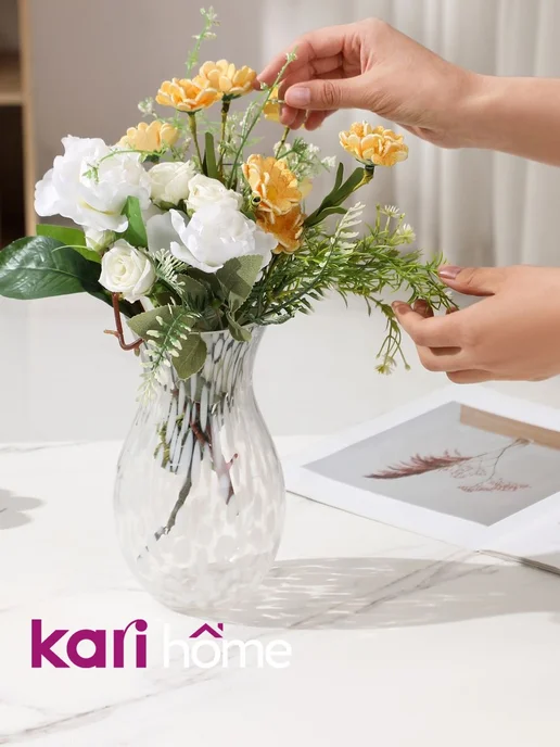 kari home Ваза интерьерная для цветов стеклянная прозрачная, прозрачный, фото 7