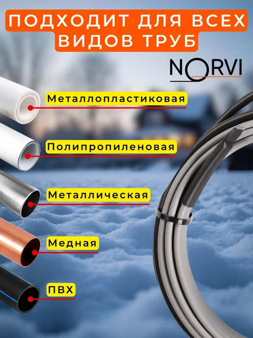 NORVI Греющий кабель в трубу саморегулирующийся 4 метра, 21 м, фото 3
