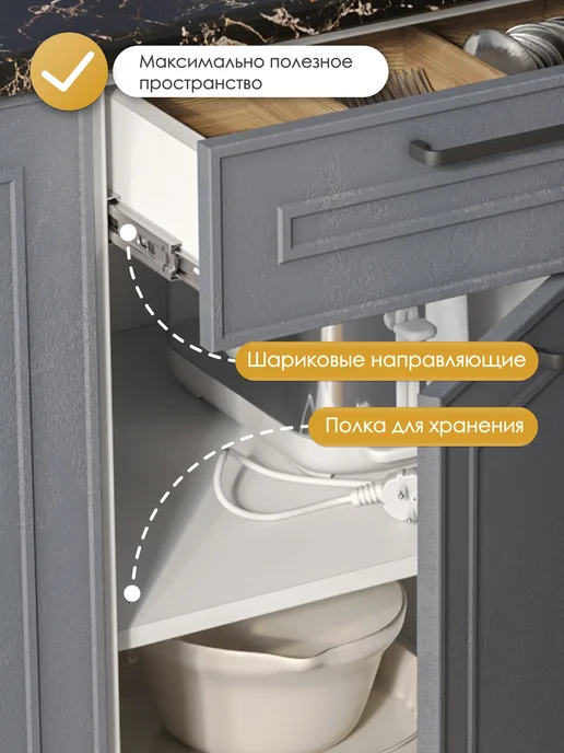 ИНТЕРЬЕР ЦЕНТРис Модуль кухонный напольный ШН1Я 500 Айзелин, серый, фото 2