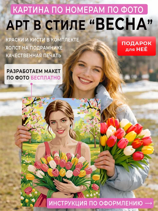 КРАСИВО КРАСИМ Картина по номерам по фото арт в стиле "Весна", 30 х 60 см, 30x60 см
