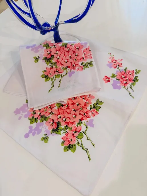 Lapastel Платки 3 шт 28х28 см хлопок с кружевом с вышивкой в подарок, 28x28 см, 2 шт, фото 2