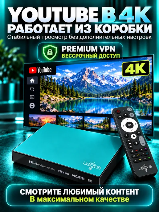 Ugoos Android ТВ приставка SK1 lite 4 64 YouTube 4000 каналов, черный, фото 2