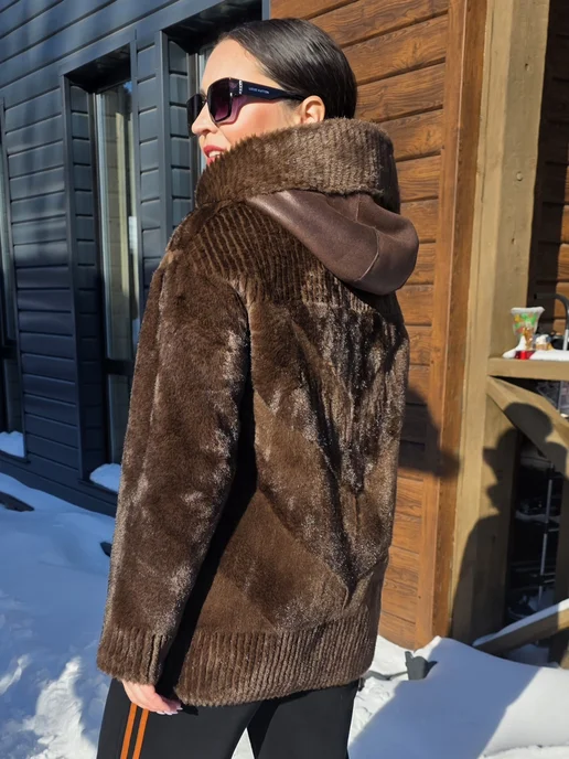 Olga Lenina Дубленка двусторонняя облегченная на весну, коричневый, фото 2