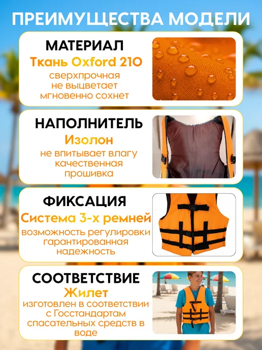 Клюёт_174 Жилет спасательный детский подростковый до 60кг, 60 кг, фото 2