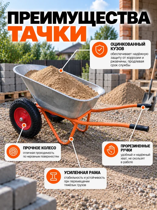 БТМ Тачка садовая двухколесная усиленная строительная 350 кг, 350 кг, фото 3