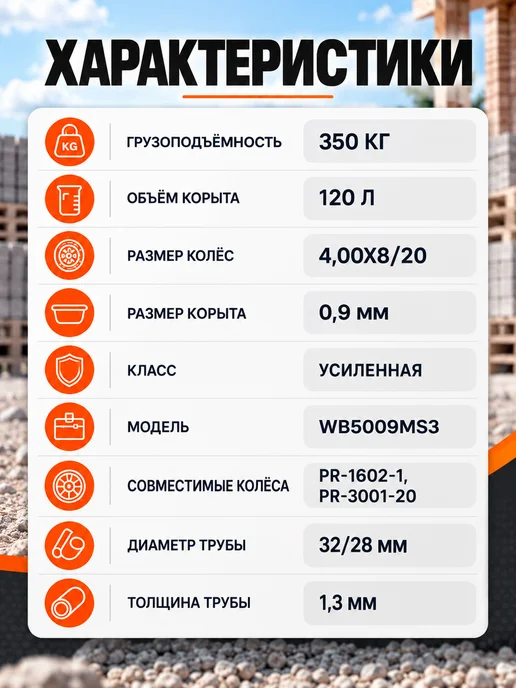 БТМ Тачка садовая двухколесная усиленная строительная 350 кг, 350 кг, фото 7