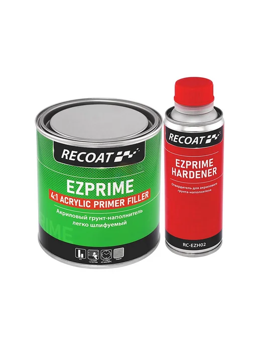 RECOAT Акриловый грунт-наполнитель EZPRIME серый 0,8+0,2 л, 200 мл, серый