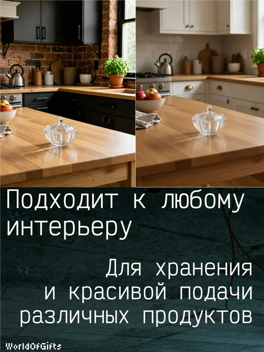 Сахарница стеклянная прозрачная, с крышкой, 250 мл, 250 мл, фото 3