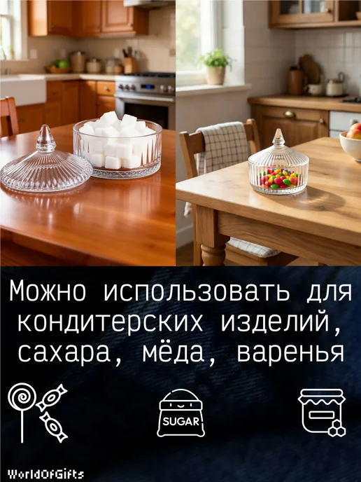 Сахарница стеклянная прозрачная, с крышкой, 250 мл, 300 мл, фото 4