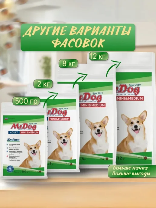 Сухой корм Mr.Wildog для собак, мелкие, средние, ягненок, 2 кг, фото 6