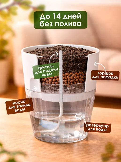5Plast Кашпо для цветов с фитильным поливом 2,6 л 2 шт, 2,6 л, 2 шт, фото 2