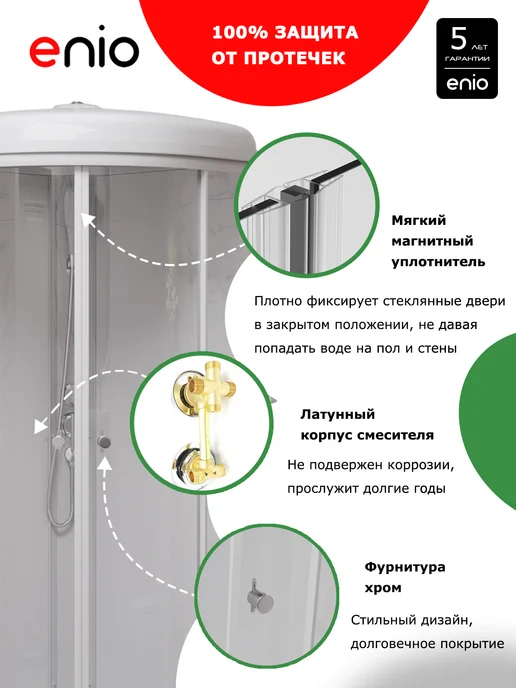 Enio Душевая кабина Unico EN7080208 80х80, низкий, прозрачное, вариант, фото 5