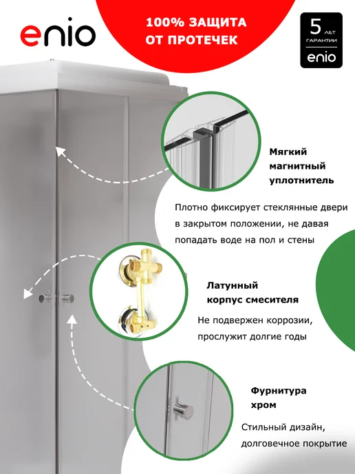 Enio Душевая кабина Binario EN7080218 80х80, низкий, матовое, вариант, фото 5