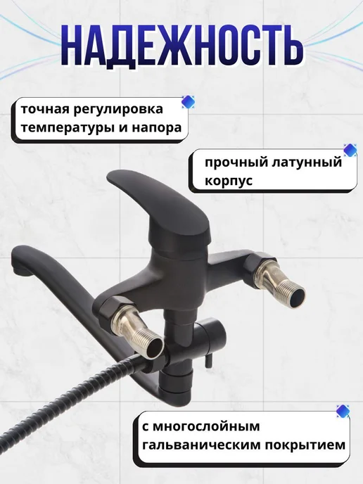Смеситель для ванны, черный, фото 5