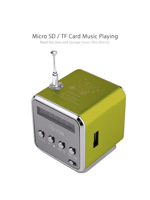 Компактная колонка TD-V26 с радио FM, MP3, зелёный, зеленый, фото 3