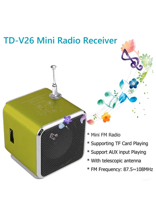 Компактная колонка TD-V26 с радио FM, MP3, зелёный, зеленый, фото 5