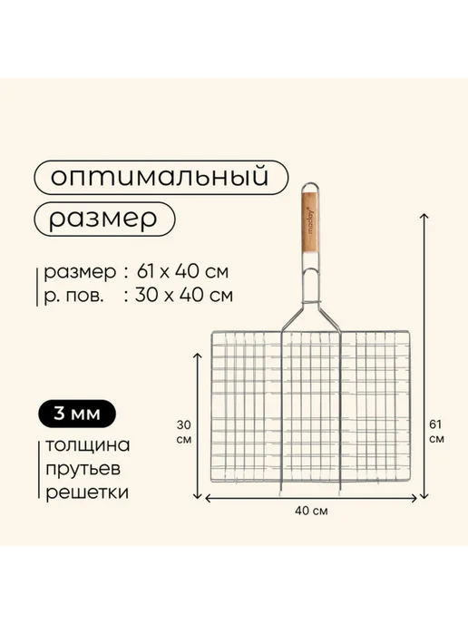 Универсальная гриль-решётка 30х40 см из хромированной стали, 30x40 см, фото 3
