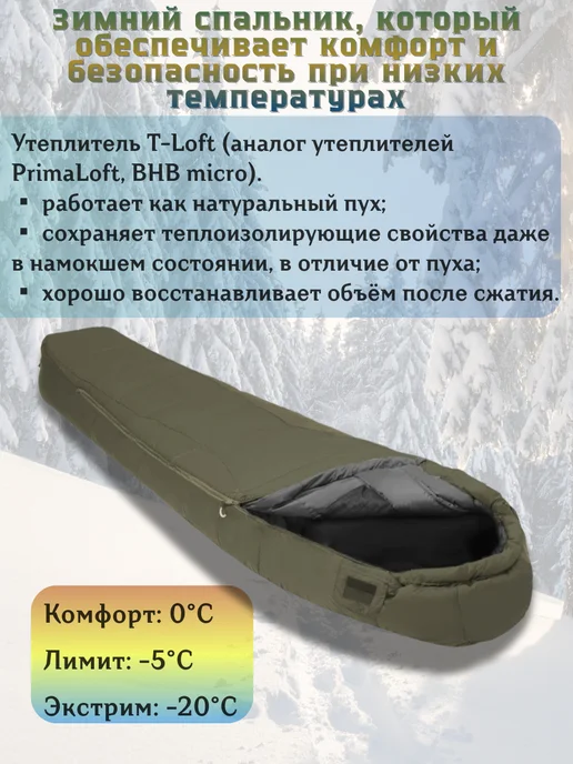 Tramp Спальный мешок Трамп Fjord T-Loft Compact Olive (правый), зеленый, фото 3