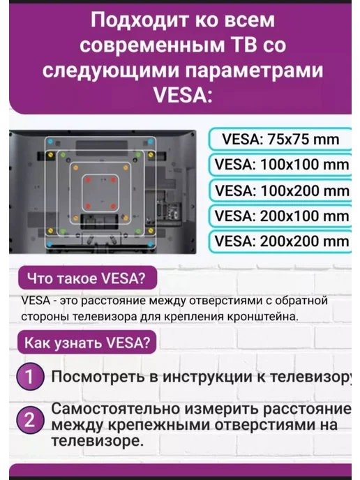 Кронштейн для телевизора на стену, черный, фото 3
