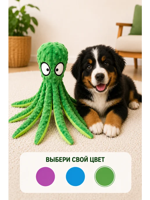 Игрушка для собак и щенков мелких крупных пород Осьминог, зеленый, фото 4