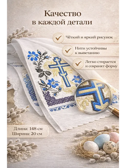 1001sky Пасхальный рушник ритуальный с крестом, голубой, фото 3