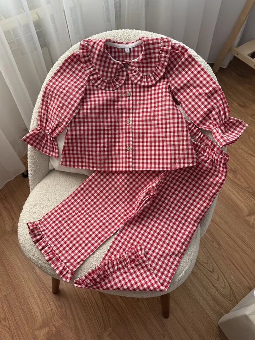 Safi collection Пижама в клетку с рюшами, красный
