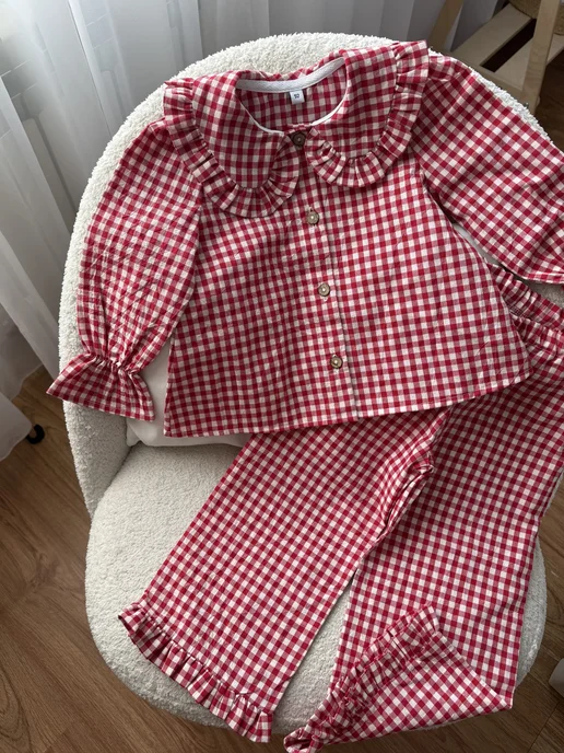 Safi collection Пижама в клетку с рюшами, красный, фото 2