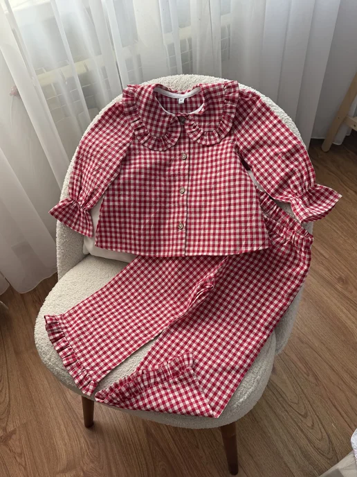 Safi collection Пижама в клетку с рюшами, красный, фото 3