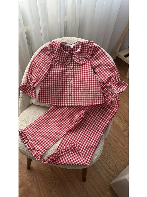 Safi collection Пижама в клетку с рюшами, красный, фото 4