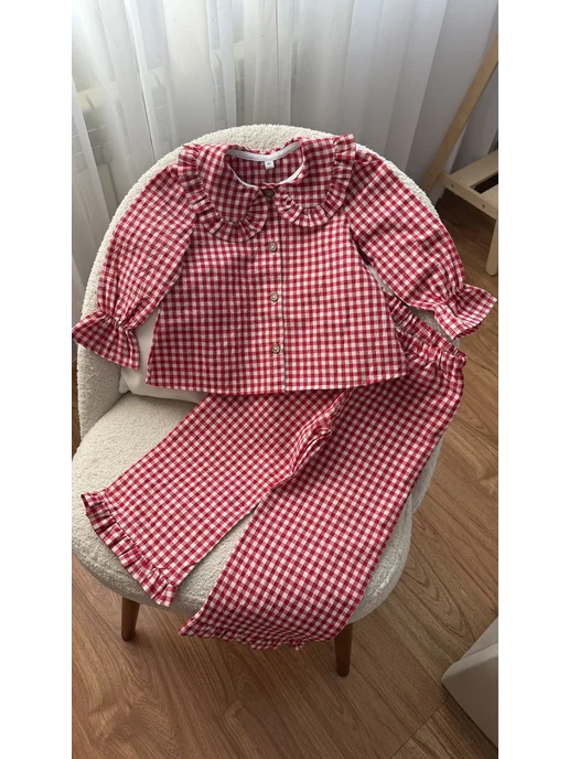 Safi collection Пижама в клетку с рюшами, красный, фото 5