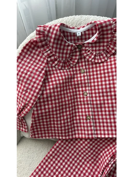 Safi collection Пижама в клетку с рюшами, красный, фото 6