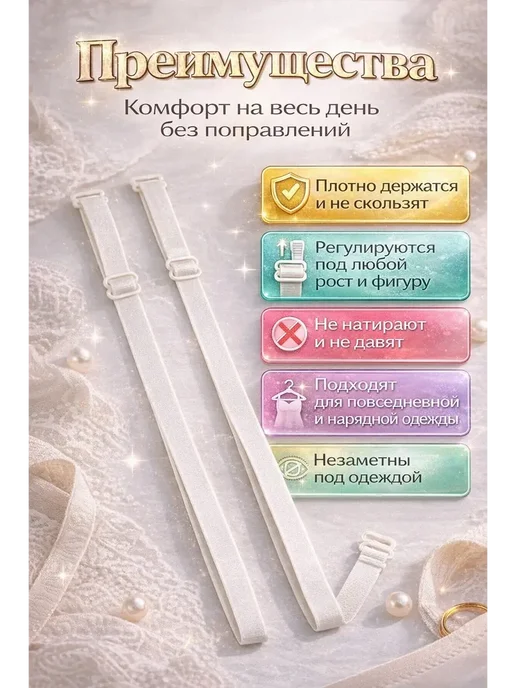 Ани7 Бретели для бюстгальтера регулируемые, белые, белый, фото 2
