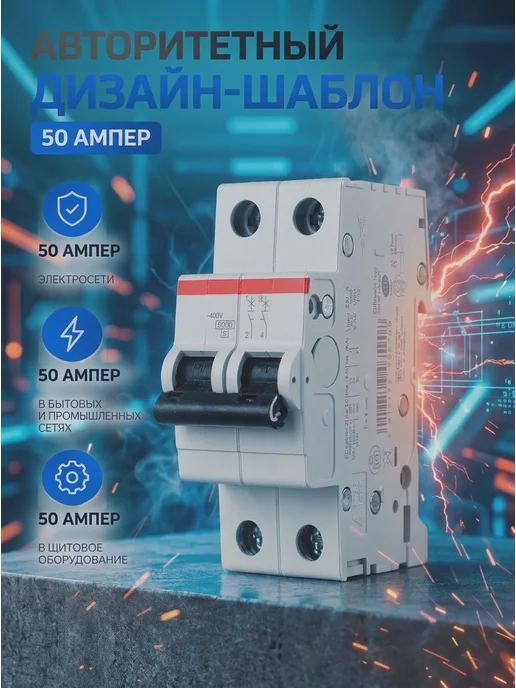 Автоматический выключатель 2P 50А, серый