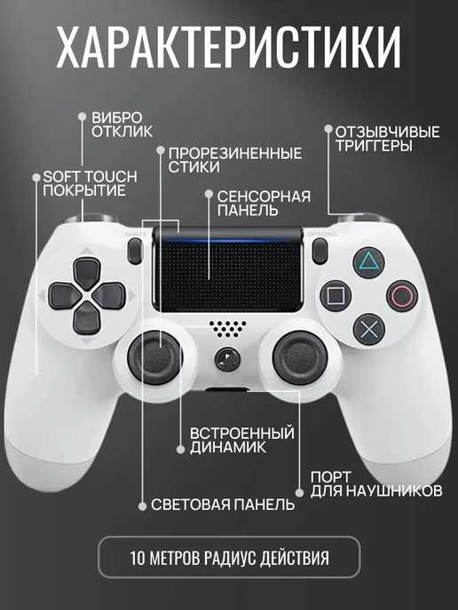 Dark Геймпад для Playstation 4 и ПК беспроводной игровой, белый, фото 5