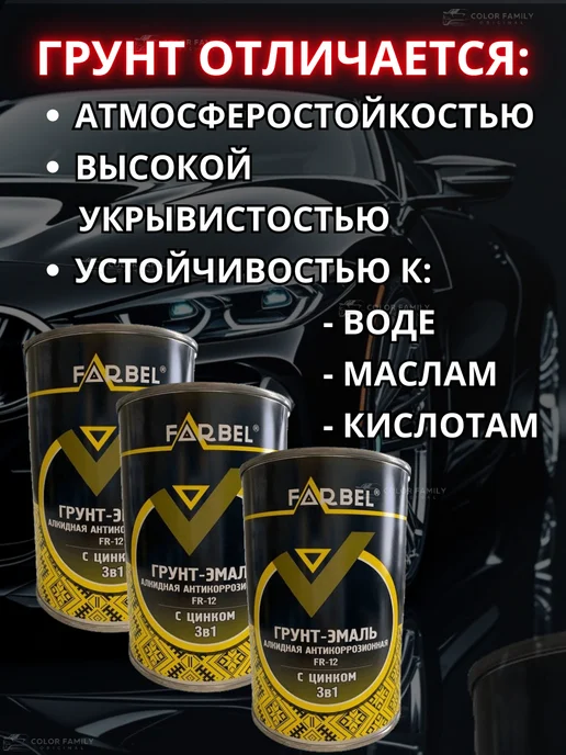 Farbel Грунт-эмаль 3в1 с цинком, краска по металлу авто, серый, фото 6