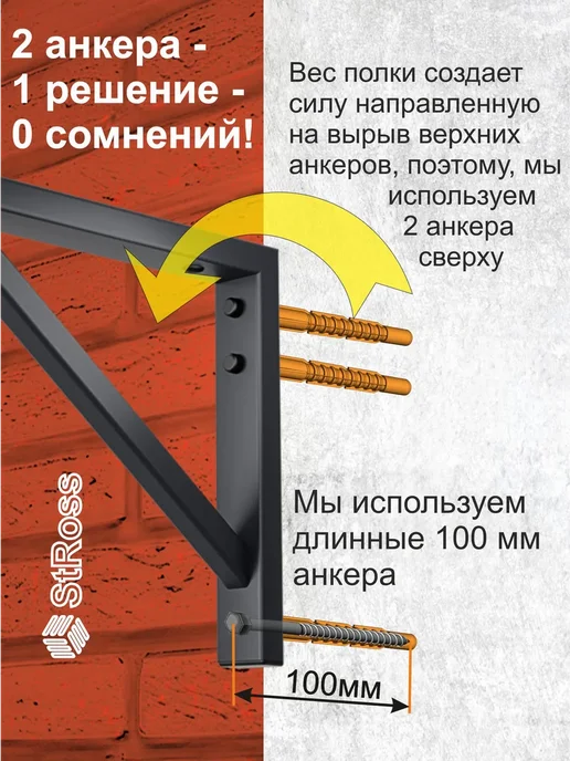 StRoss Усиленные кронштейны 45см, 2шт, графит, 2 шт, фото 2