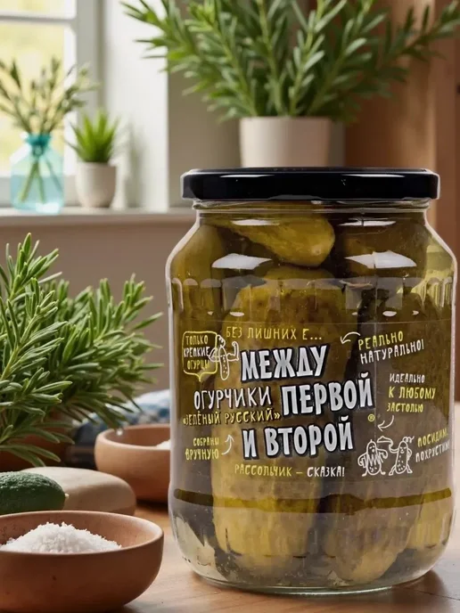 Между первой и второй Огурчики "Зеленый Русский" маринованные 680 г. -4 банки, 680 г, фото 2