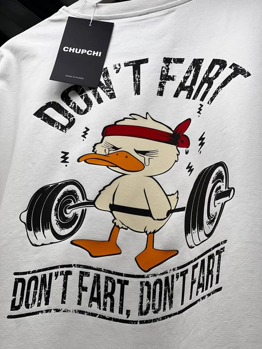 ChupChi Плотная футболка оверсайз черная с принтом DON’T FART, белый, фото 6