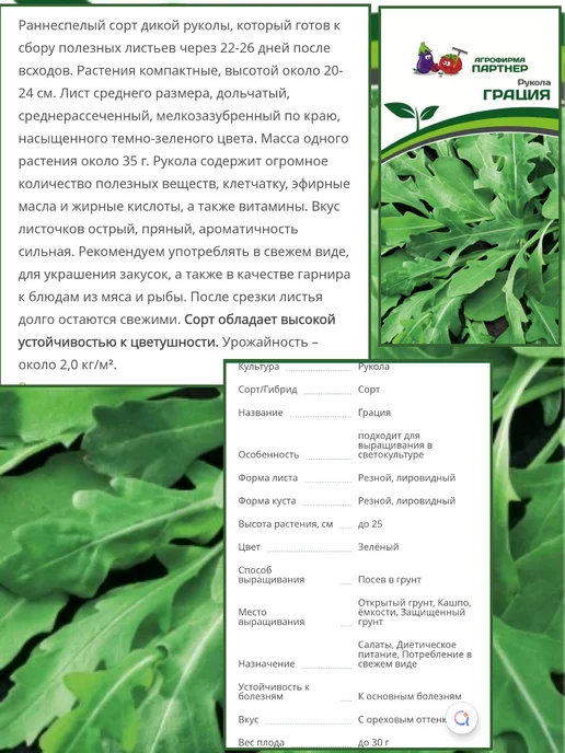 Агрофирма Партнер Семена руколы Сицилия, Грация, 2 шт, фото 2