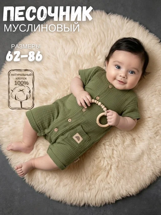 KIDDORA Песочник муслиновый для малышей, зеленый, фото 8