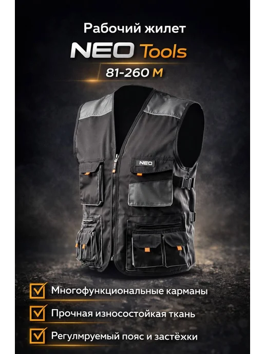 NEO TOOLS Рабочий жилет p.M 50 81-260-M, черный
