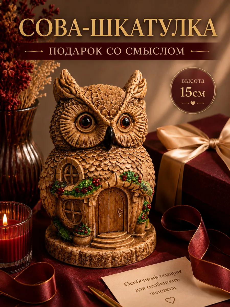 Шкатулка сова декоративная статуэтка с тайником