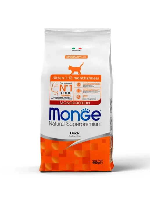 Сухой корм MONGE Kitten Котят для собак, утка, 0,4 кг, фото 2