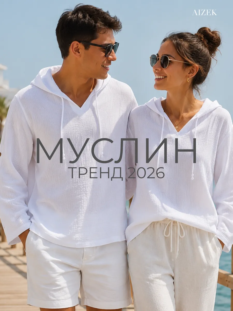 Рубашка муслиновая летняя оверсайз с капюшоном