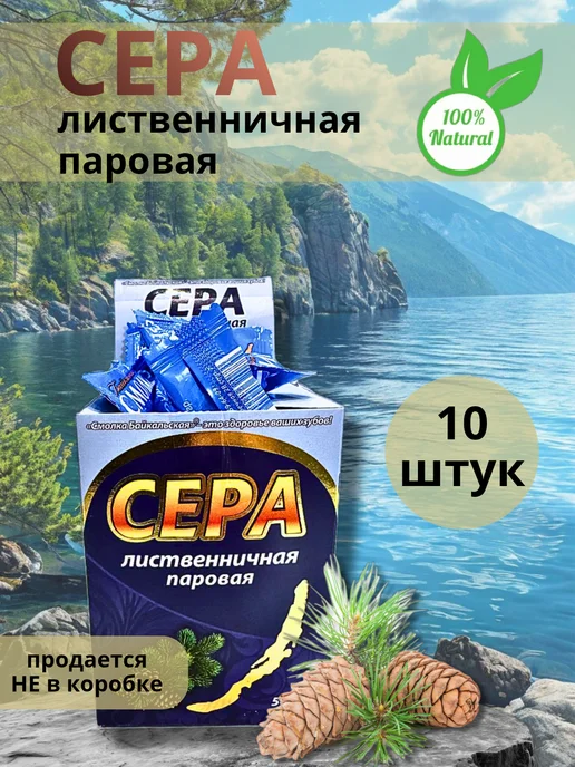 Смолка Байкальская Жевательная резинка Жевательная смола Сера (Паровая), 10 шт